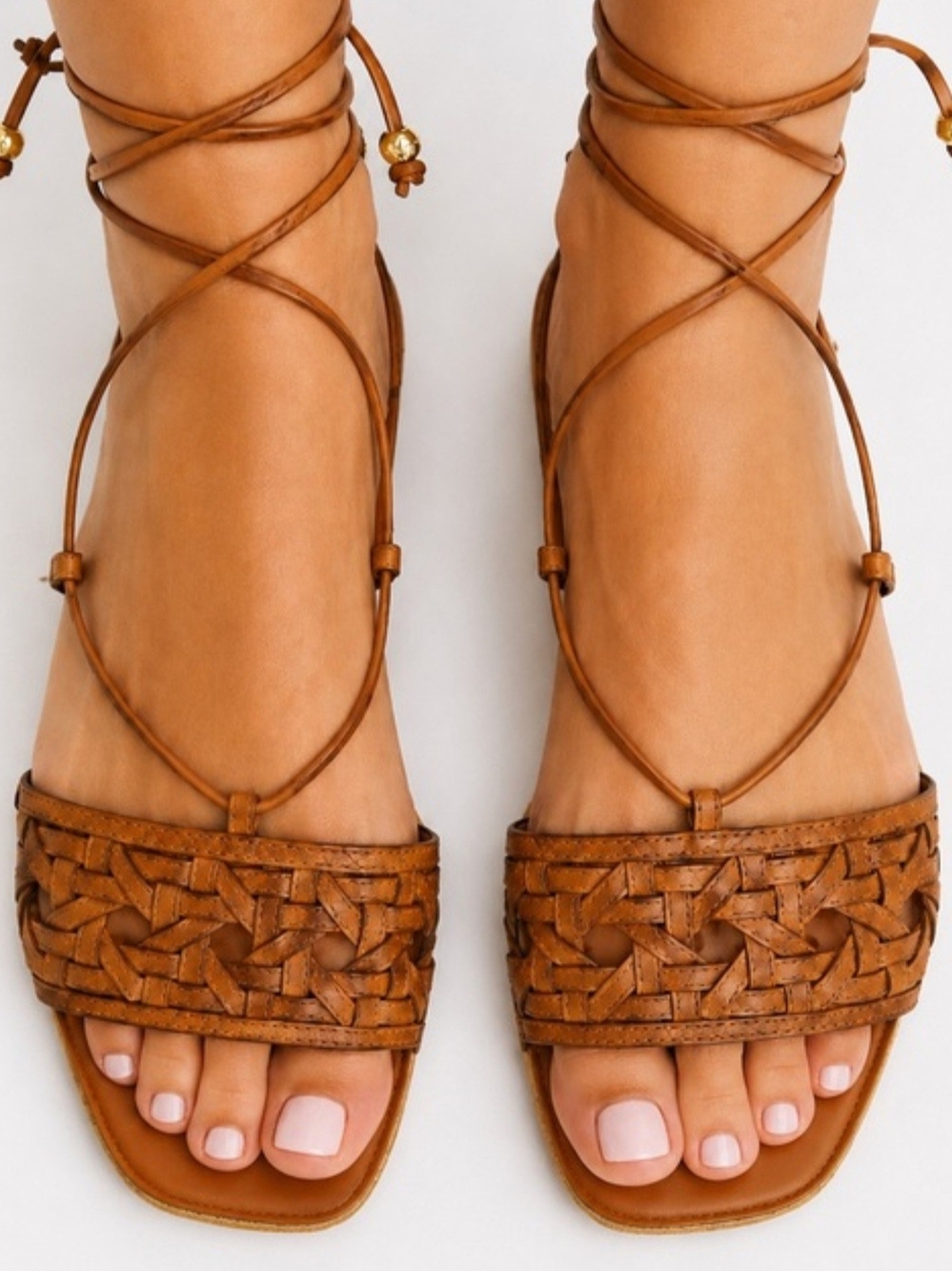 Tory Burch Basket Leave Lace-Up Women's Sandals in Cognac